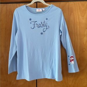 Quacker Factory Blue Snowman Long Sleeve Tee
